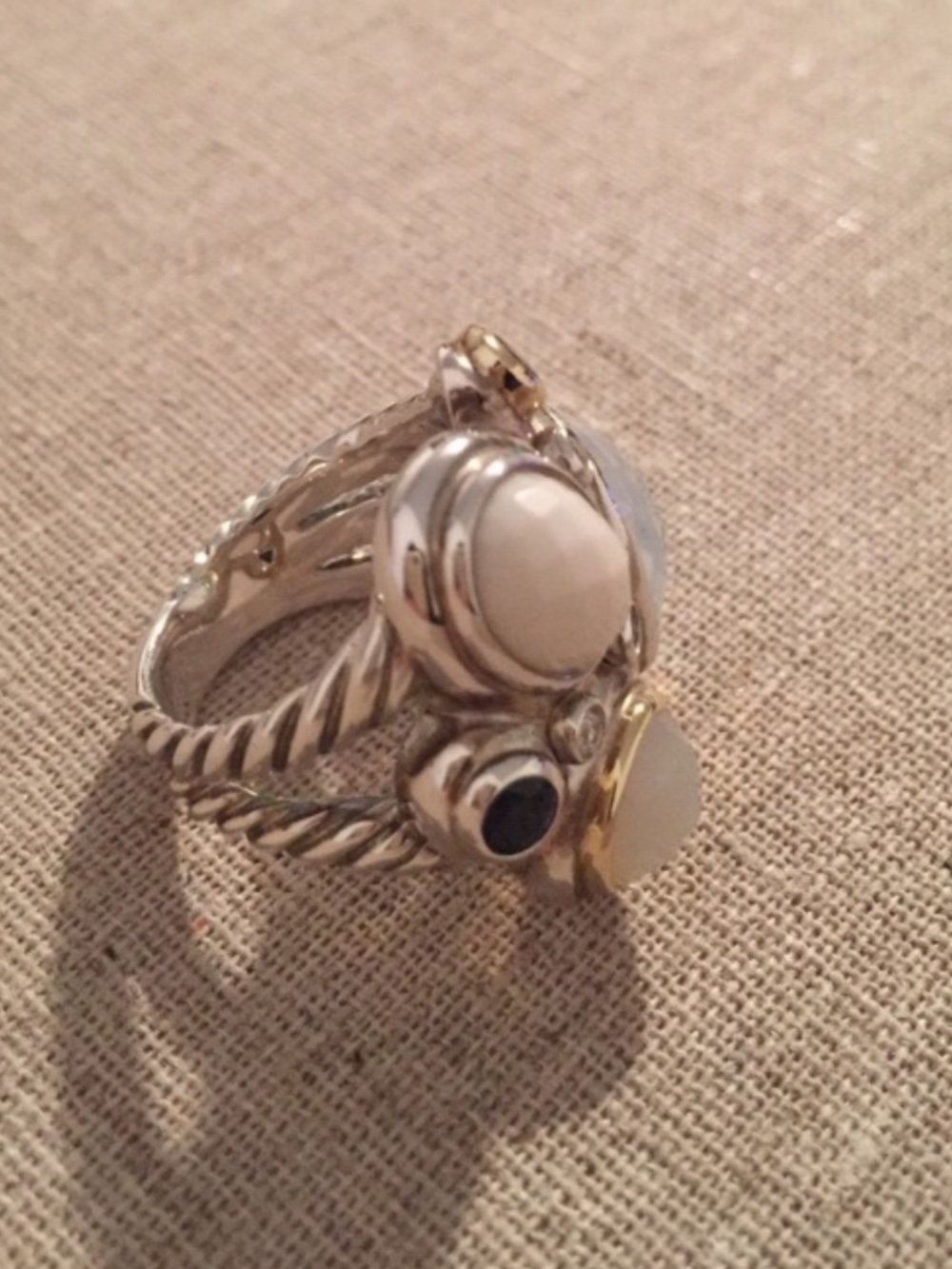 David Yurman | Ring | Sterling Silver Multi-Stone Oval Mosaic Ring with Diamonds - Picture 10 of 14